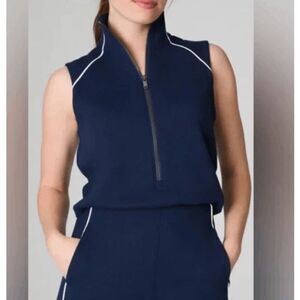 SPANX AirEssentials® Pique Sleeveless Mockneck Jumpsuit- Navy- Size Medium Tall